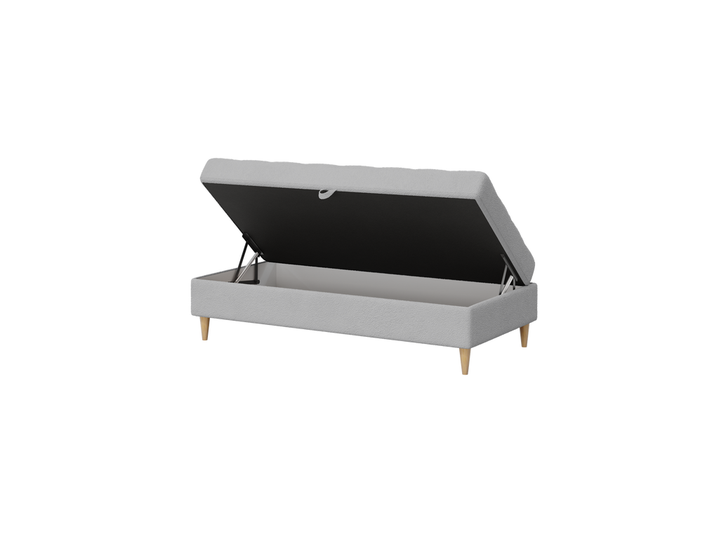 Norvik Ecksofa mit Hocker – L-förmiges skandinavisches Design mit Schlaffunktion und Stauraum, Abriamo Bouclé-Stoff