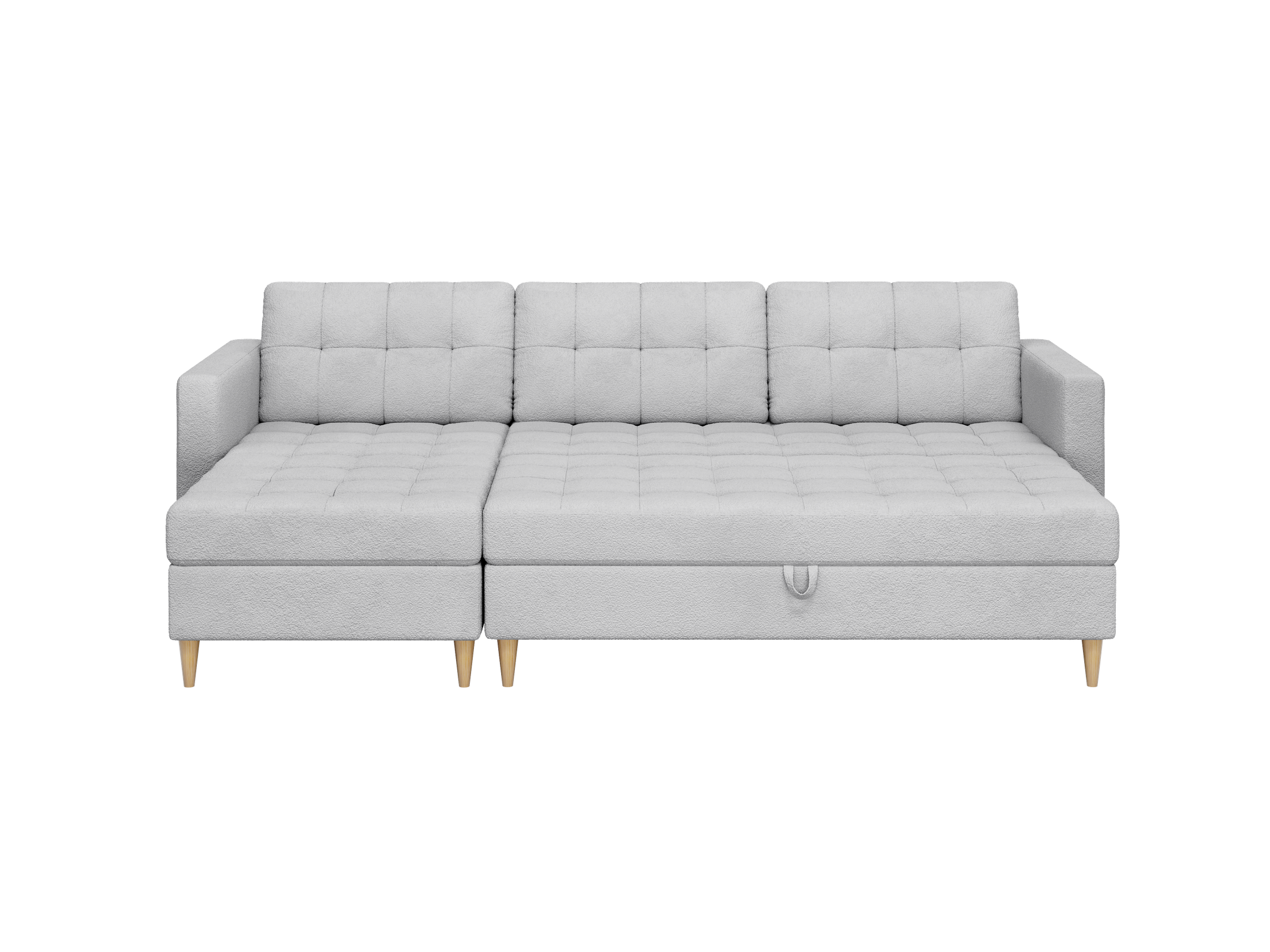 Norvik Ecksofa mit Hocker – L-förmiges skandinavisches Design mit Schlaffunktion und Stauraum, Abriamo Bouclé-Stoff