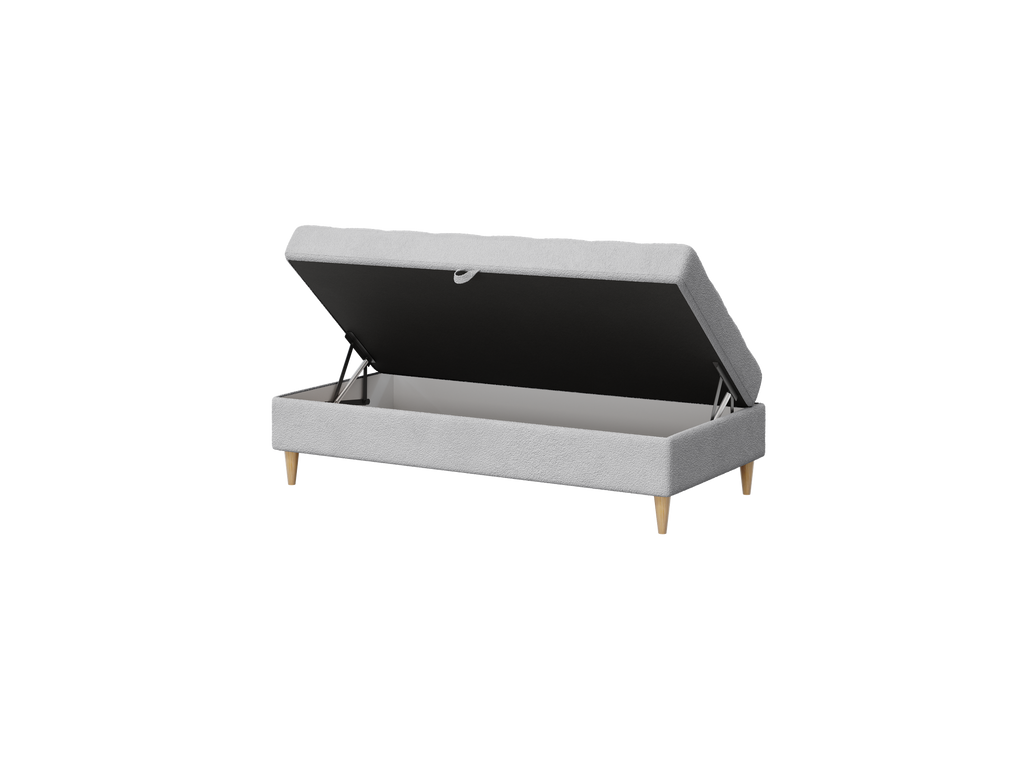 Norvik Ecksofa mit Hocker – L-förmiges skandinavisches Design mit Schlaffunktion und Stauraum, Abriamo Bouclé-Stoff