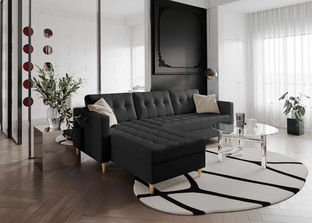 Norvik L-förmiges Ecksofa im skandinavischen Stil aus Abriamo-Bouclé-Stoff