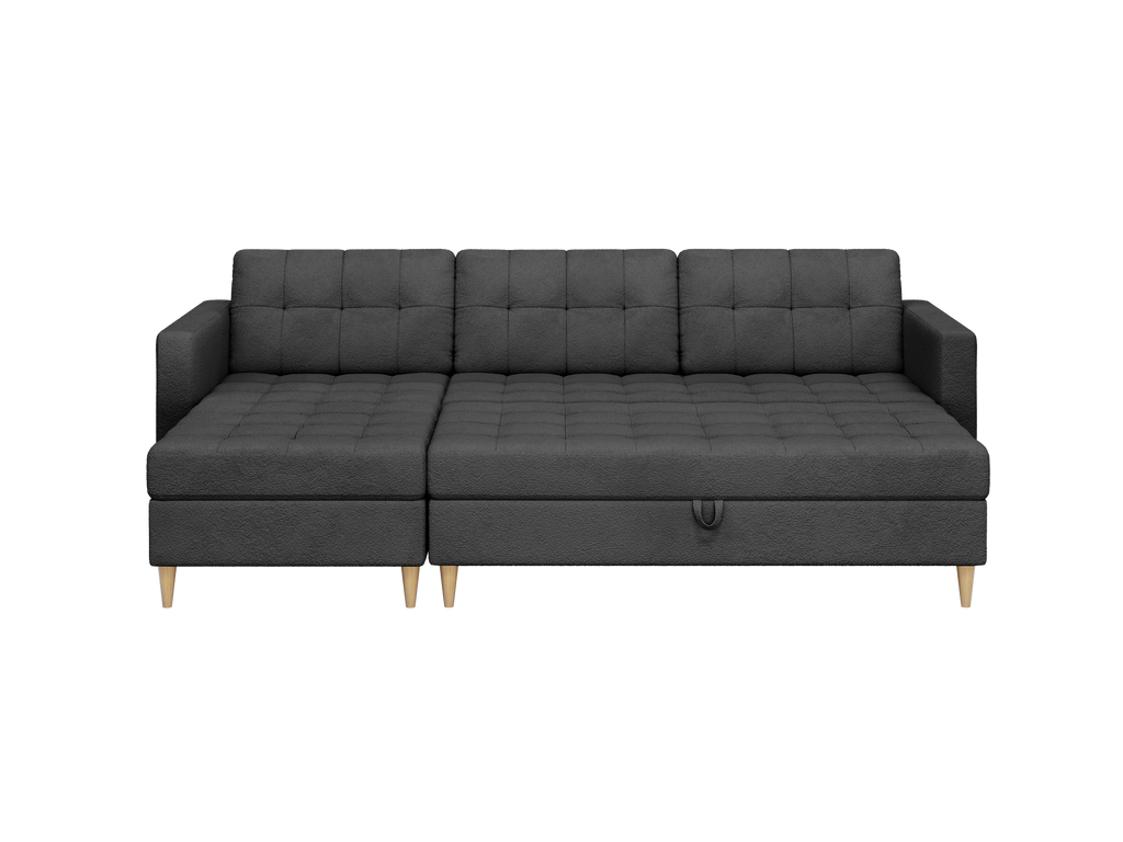 Norvik Ecksofa mit Hocker – L-förmiges skandinavisches Design mit Schlaffunktion und Stauraum, Abriamo Bouclé-Stoff