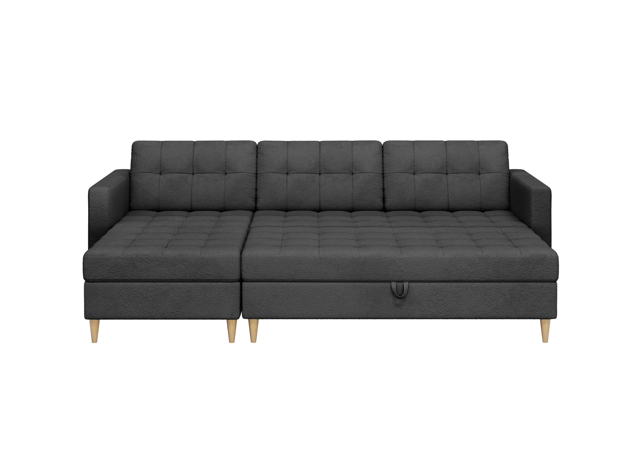 Norvik Ecksofa mit Hocker – L-förmiges skandinavisches Design mit Schlaffunktion und Stauraum, Abriamo Bouclé-Stoff