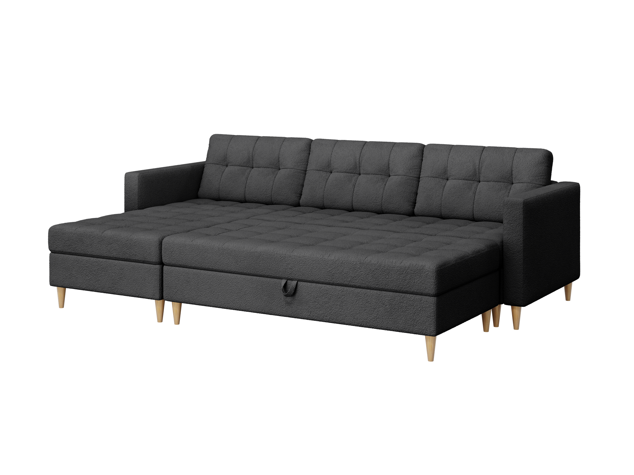 Norvik Ecksofa mit Hocker – L-förmiges skandinavisches Design mit Schlaffunktion und Stauraum, Abriamo Bouclé-Stoff