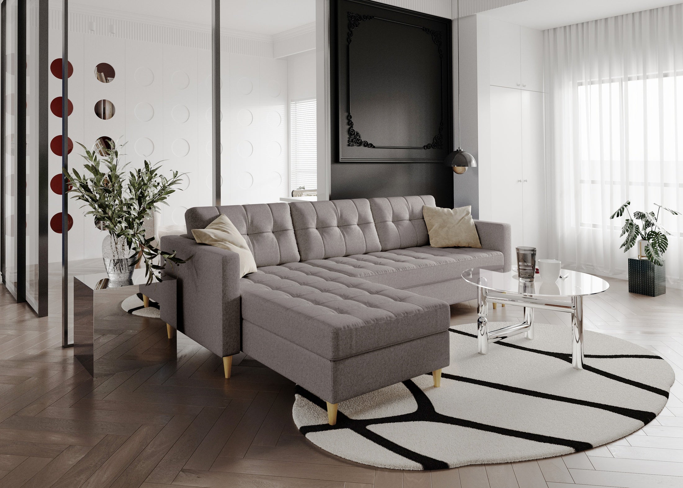 Narożnik Norvik L-kształtny w stylu skandynawskim w tkanine Element welur