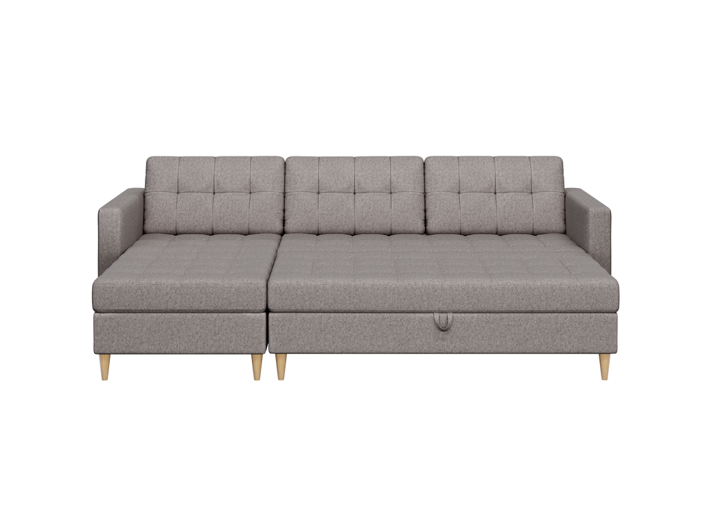 Norvik Ecksofa mit Hocker – L-förmiges skandinavisches Design mit Schlaffunktion und Stauraum, Stoff Element, Samt