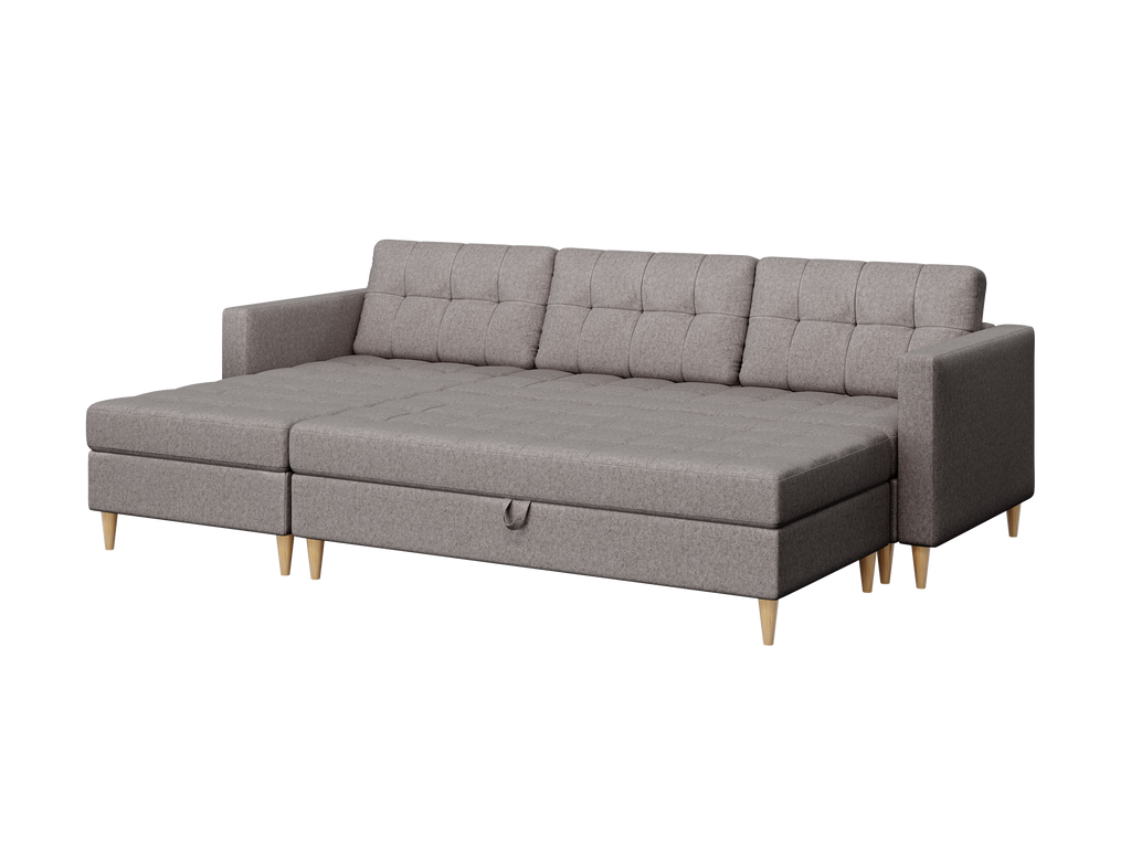 Norvik Ecksofa mit Hocker – L-förmiges skandinavisches Design mit Schlaffunktion und Stauraum, Stoff Element, Samt