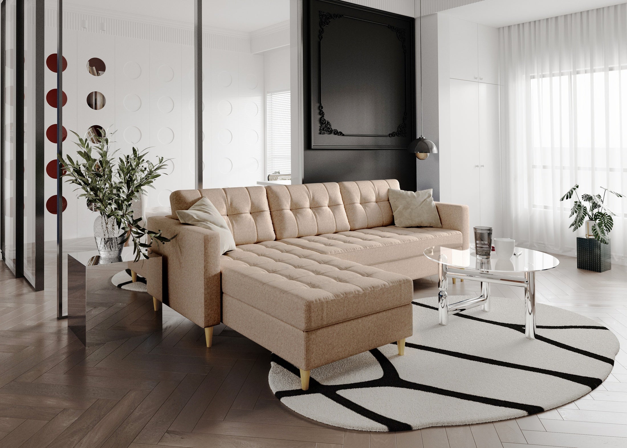 Narożnik Norvik L-kształtny w stylu skandynawskim w tkanine Element welur