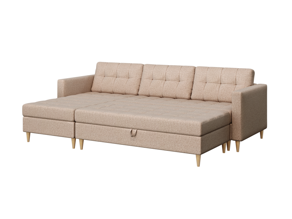 Norvik Ecksofa mit Hocker – L-förmiges skandinavisches Design mit Schlaffunktion und Stauraum, Stoff Element, Samt
