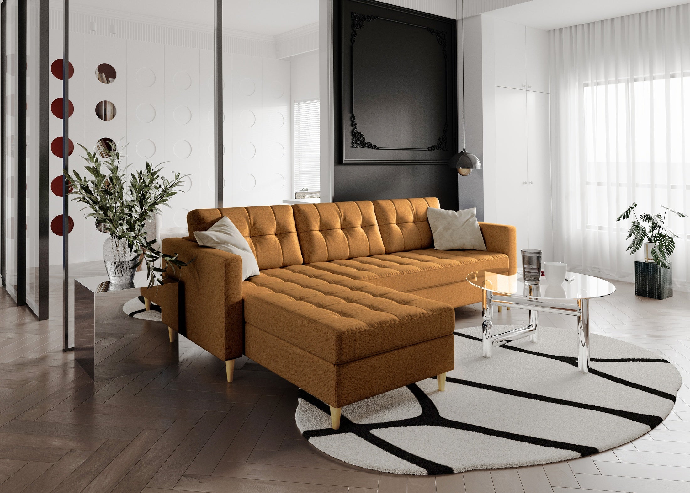 Narożnik Norvik L-kształtny w stylu skandynawskim w tkanine Element welur