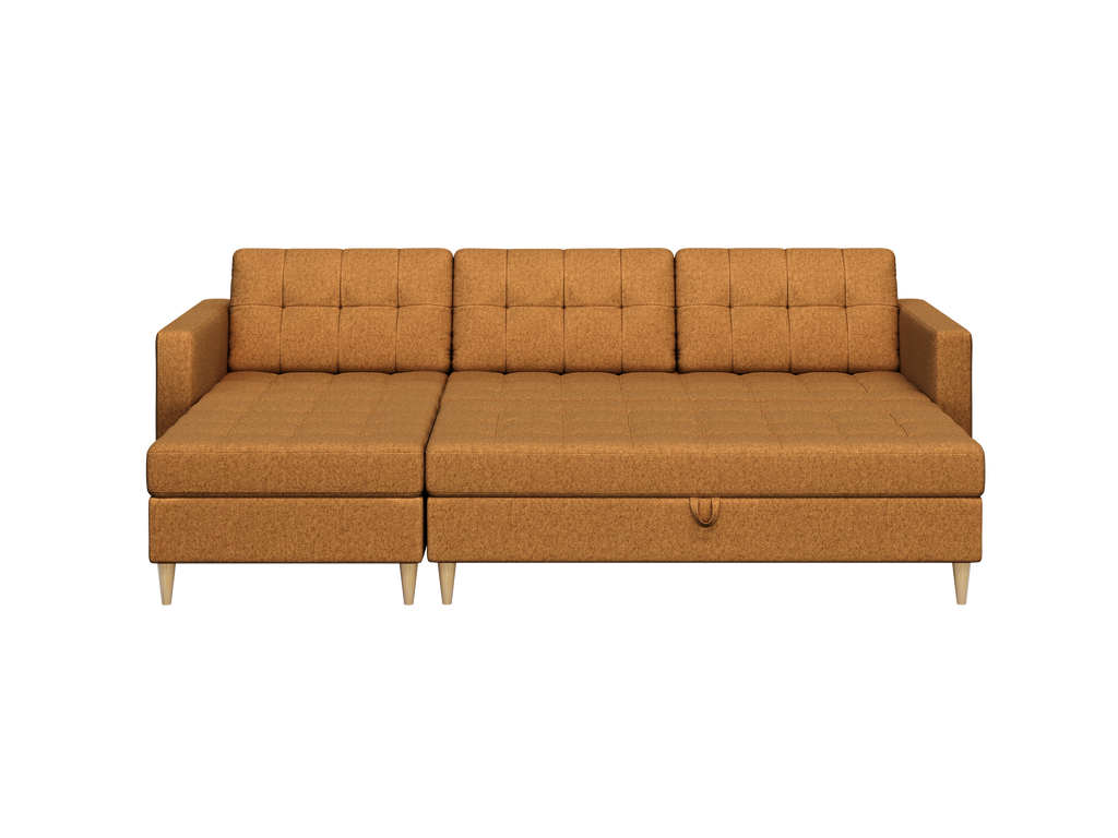 Norvik Ecksofa mit Hocker – L-förmiges skandinavisches Design mit Schlaffunktion und Stauraum, Stoff Element, Samt
