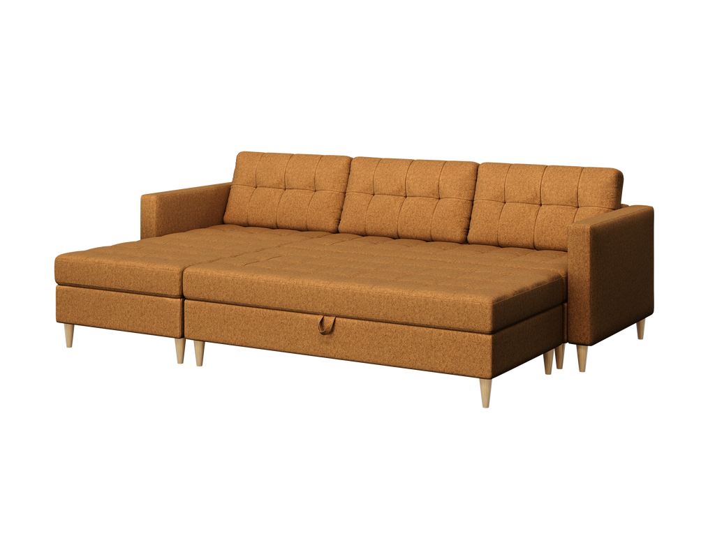 Norvik Ecksofa mit Hocker – L-förmiges skandinavisches Design mit Schlaffunktion und Stauraum, Stoff Element, Samt