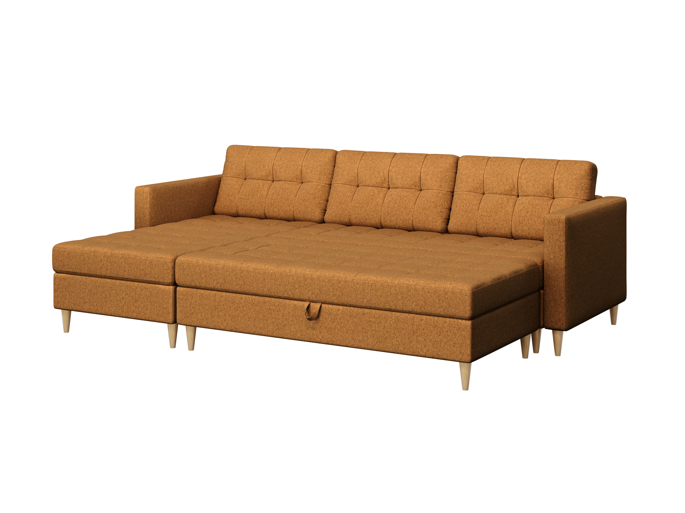 Norvik Ecksofa mit Hocker – L-förmiges skandinavisches Design mit Schlaffunktion und Stauraum, Stoff Element, Samt