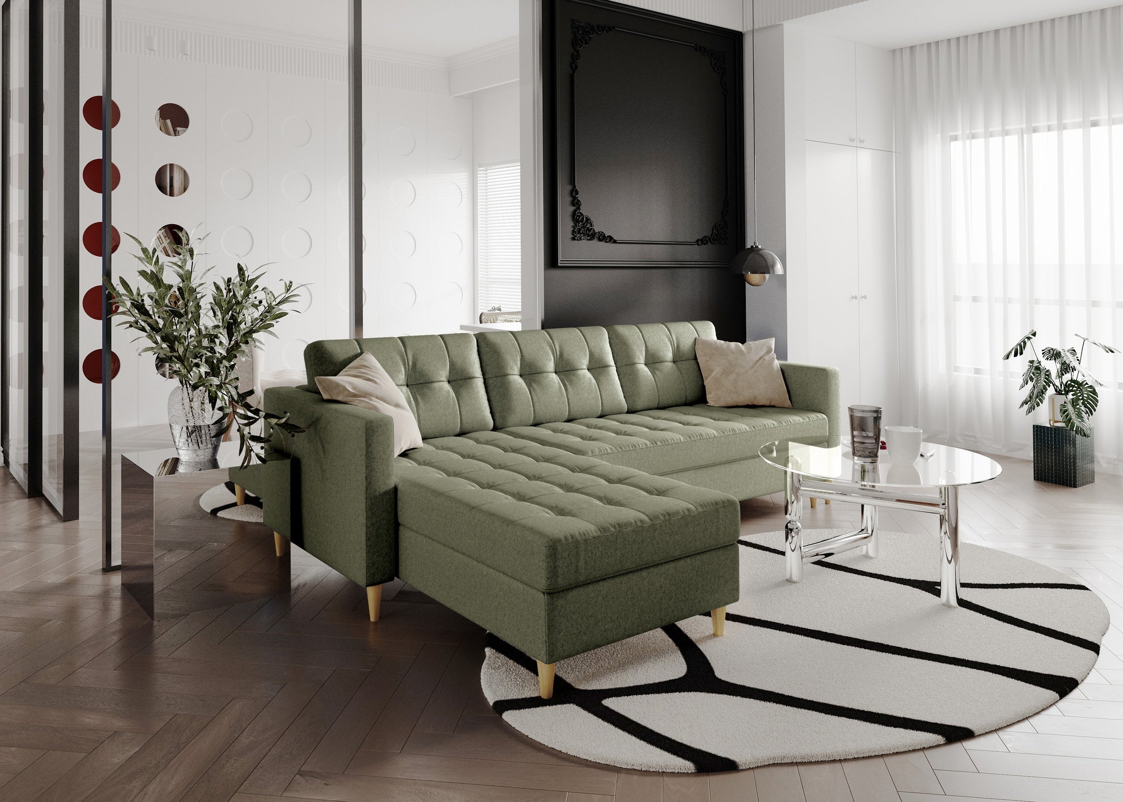 Narożnik Norvik L-kształtny w stylu skandynawskim w tkanine Element welur