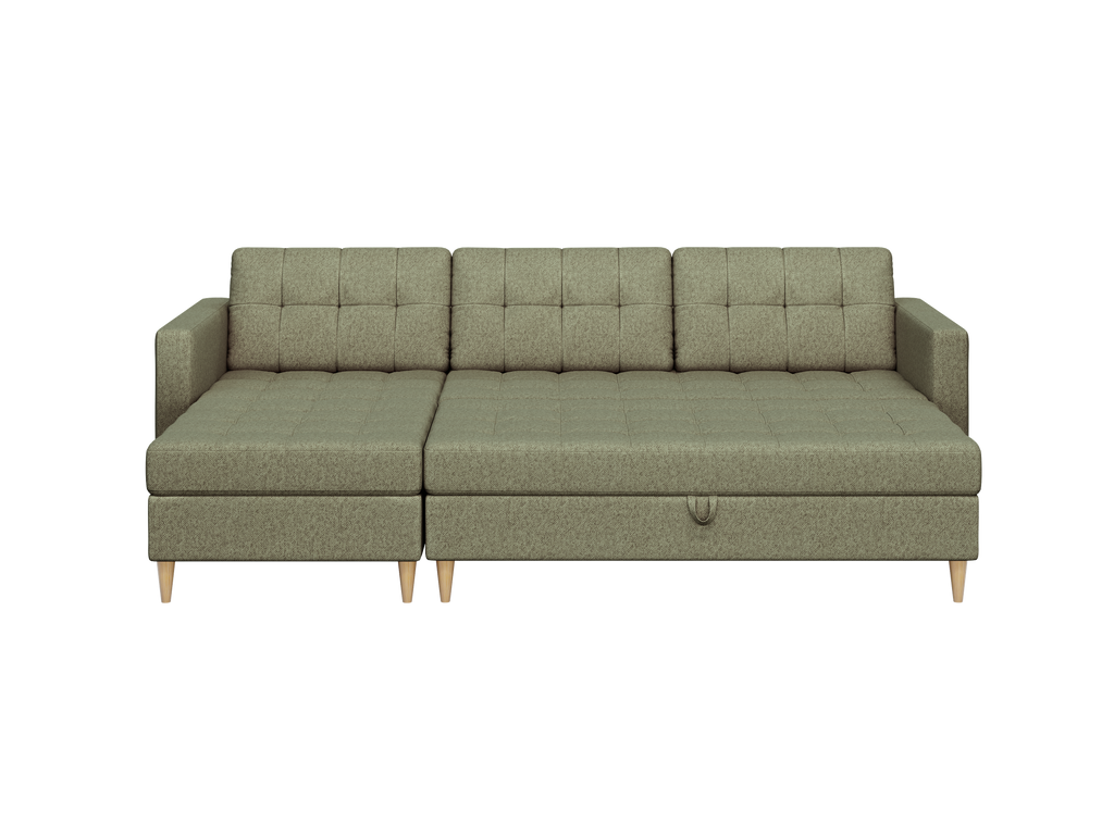 Norvik Ecksofa mit Hocker – L-förmiges skandinavisches Design mit Schlaffunktion und Stauraum, Stoff Element, Samt