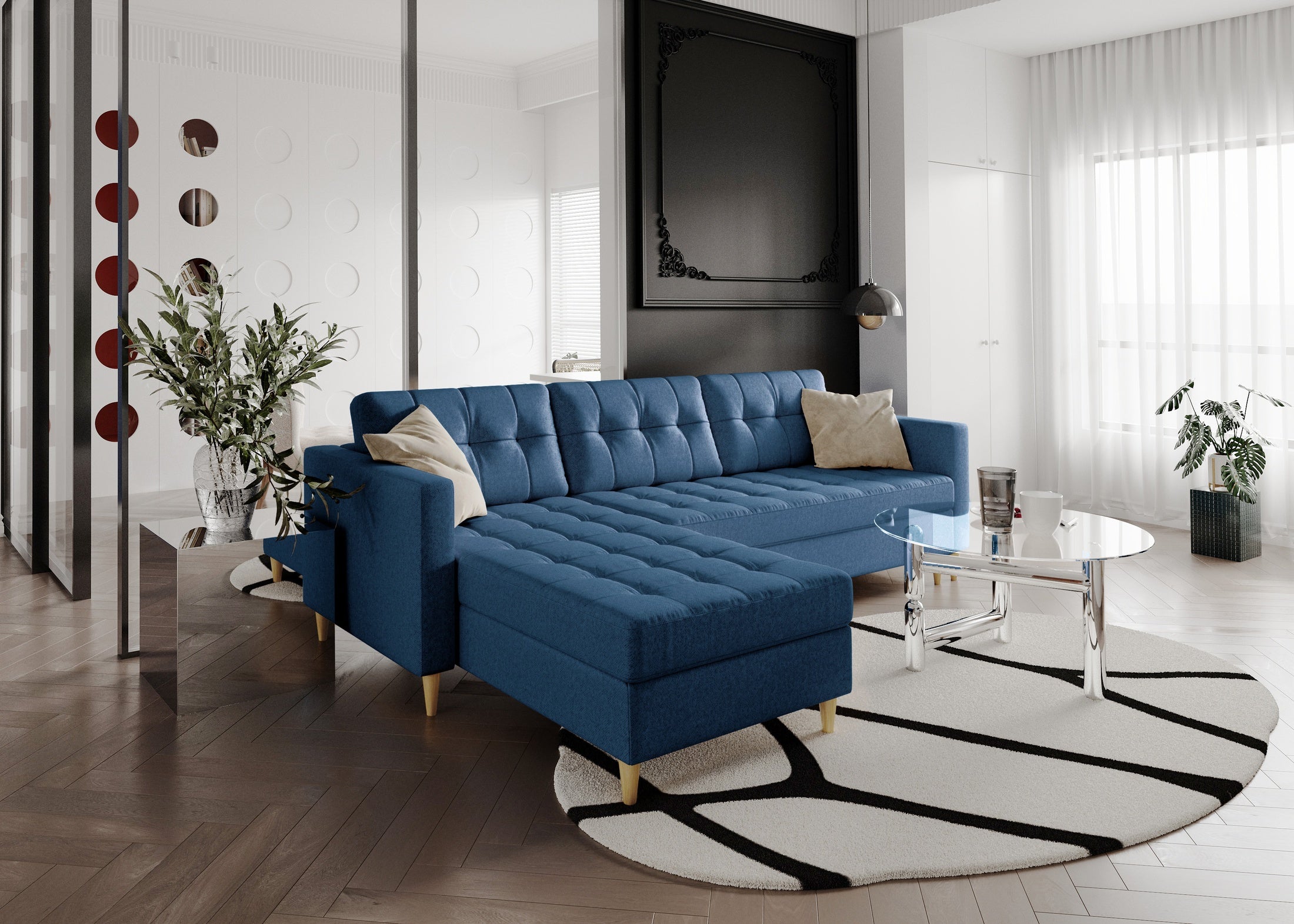 Narożnik Norvik L-kształtny w stylu skandynawskim w tkanine Element welur