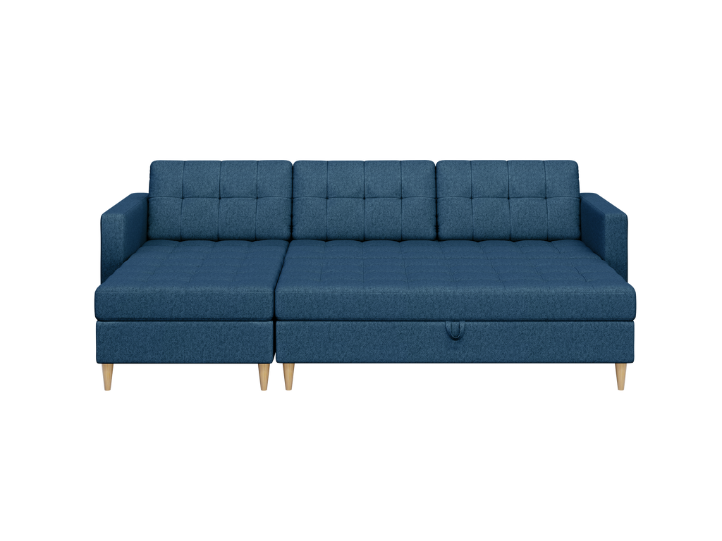 Norvik Ecksofa mit Hocker – L-förmiges skandinavisches Design mit Schlaffunktion und Stauraum, Stoff Element, Samt