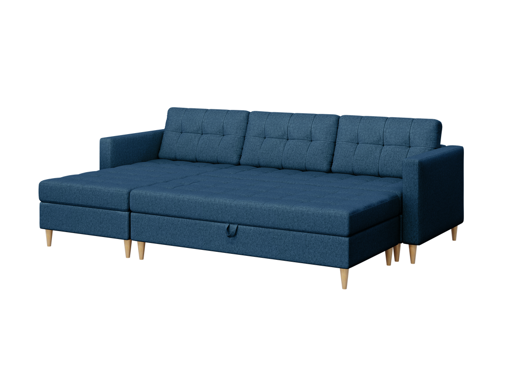 Norvik Ecksofa mit Hocker – L-förmiges skandinavisches Design mit Schlaffunktion und Stauraum, Stoff Element, Samt