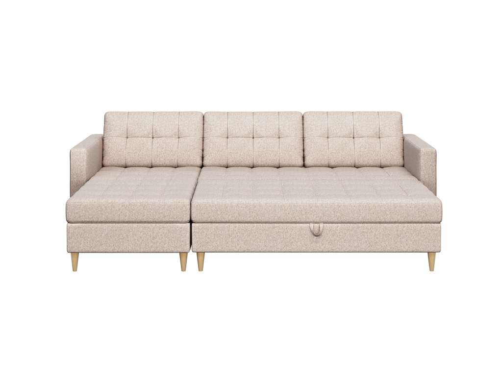 Norvik Ecksofa mit Hocker – L-förmiges skandinavisches Design mit Schlaffunktion und Stauraum, Stoff Element, Samt