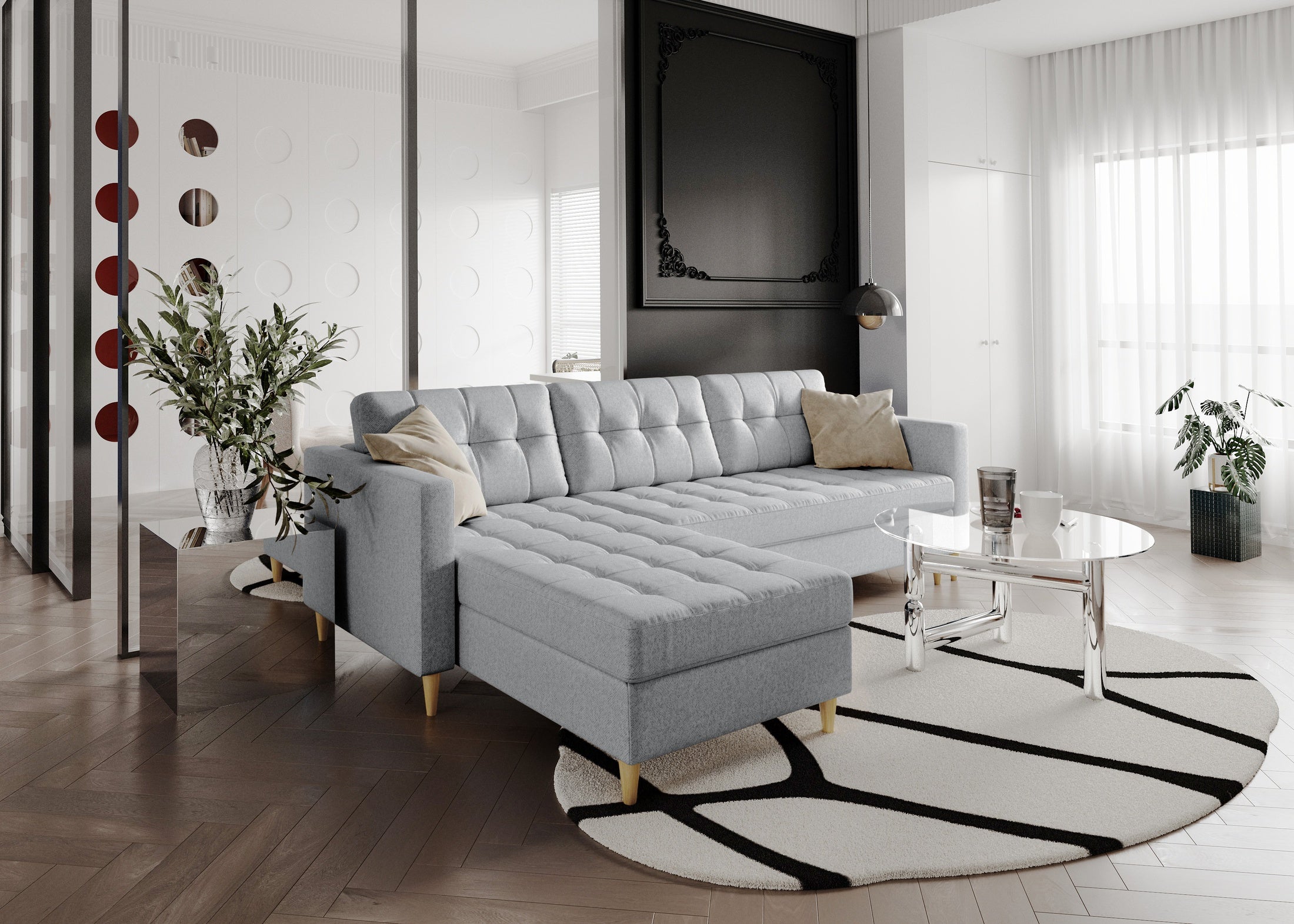 Narożnik Norvik L-kształtny w stylu skandynawskim w tkanine Element welur