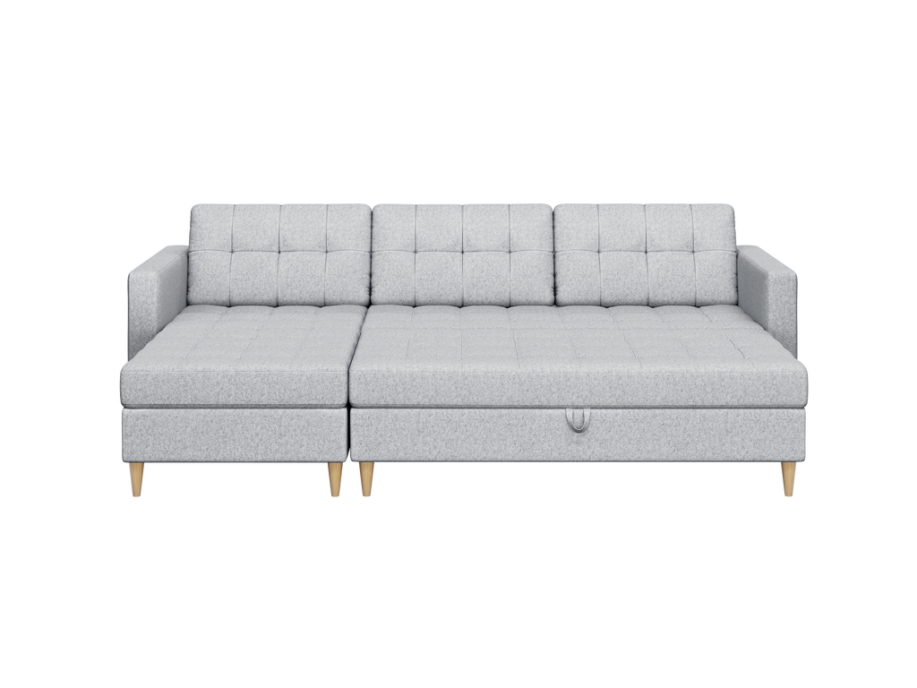 Norvik Ecksofa mit Hocker – L-förmiges skandinavisches Design mit Schlaffunktion und Stauraum, Stoff Element, Samt