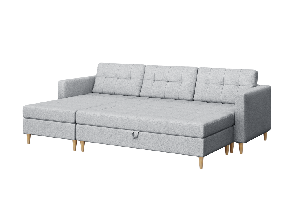 Norvik Ecksofa mit Hocker – L-förmiges skandinavisches Design mit Schlaffunktion und Stauraum, Stoff Element, Samt