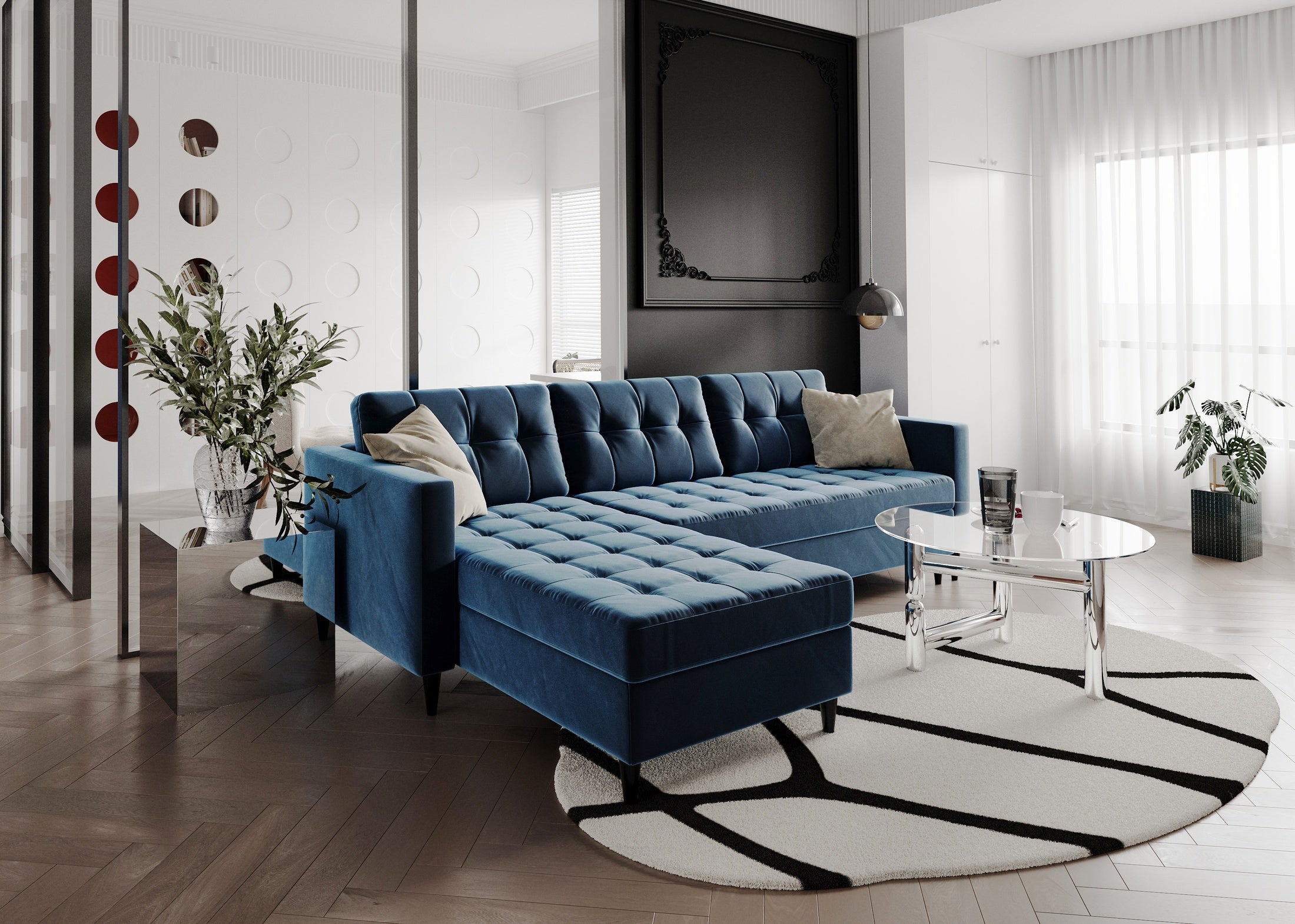 Narożnik Norvik L-kształtny w stylu skandynawskim w tkanine Monolith welur