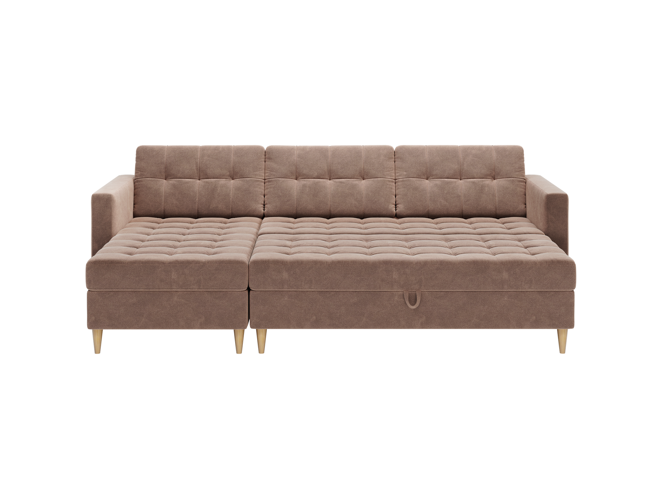 Narożnik Norvik z pufą- L kształtny styl skandynawski z funkcją spania i pojemnikiem tkanina Seal welur