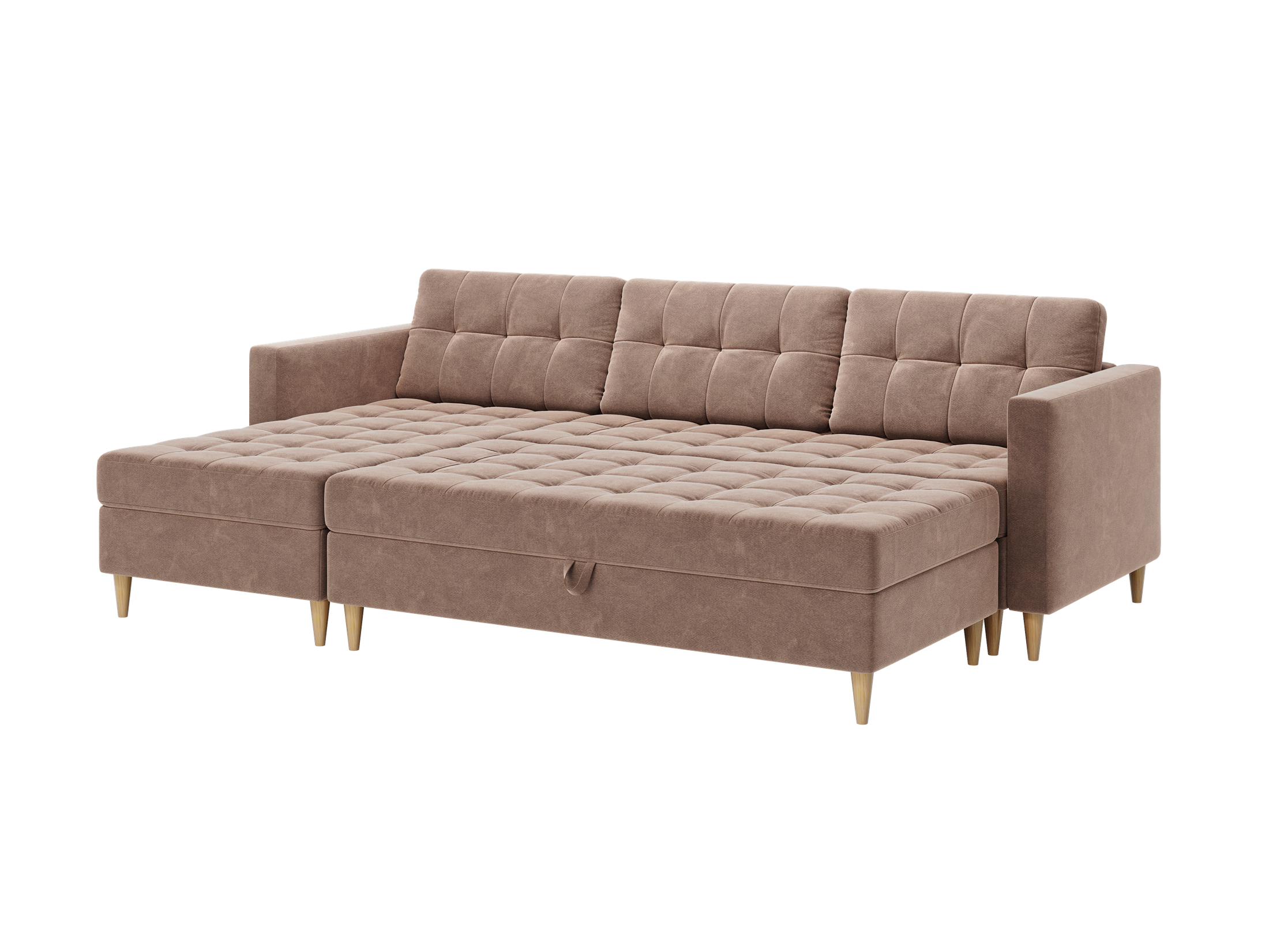 Narożnik Norvik z pufą- L kształtny styl skandynawski z funkcją spania i pojemnikiem tkanina Seal welur