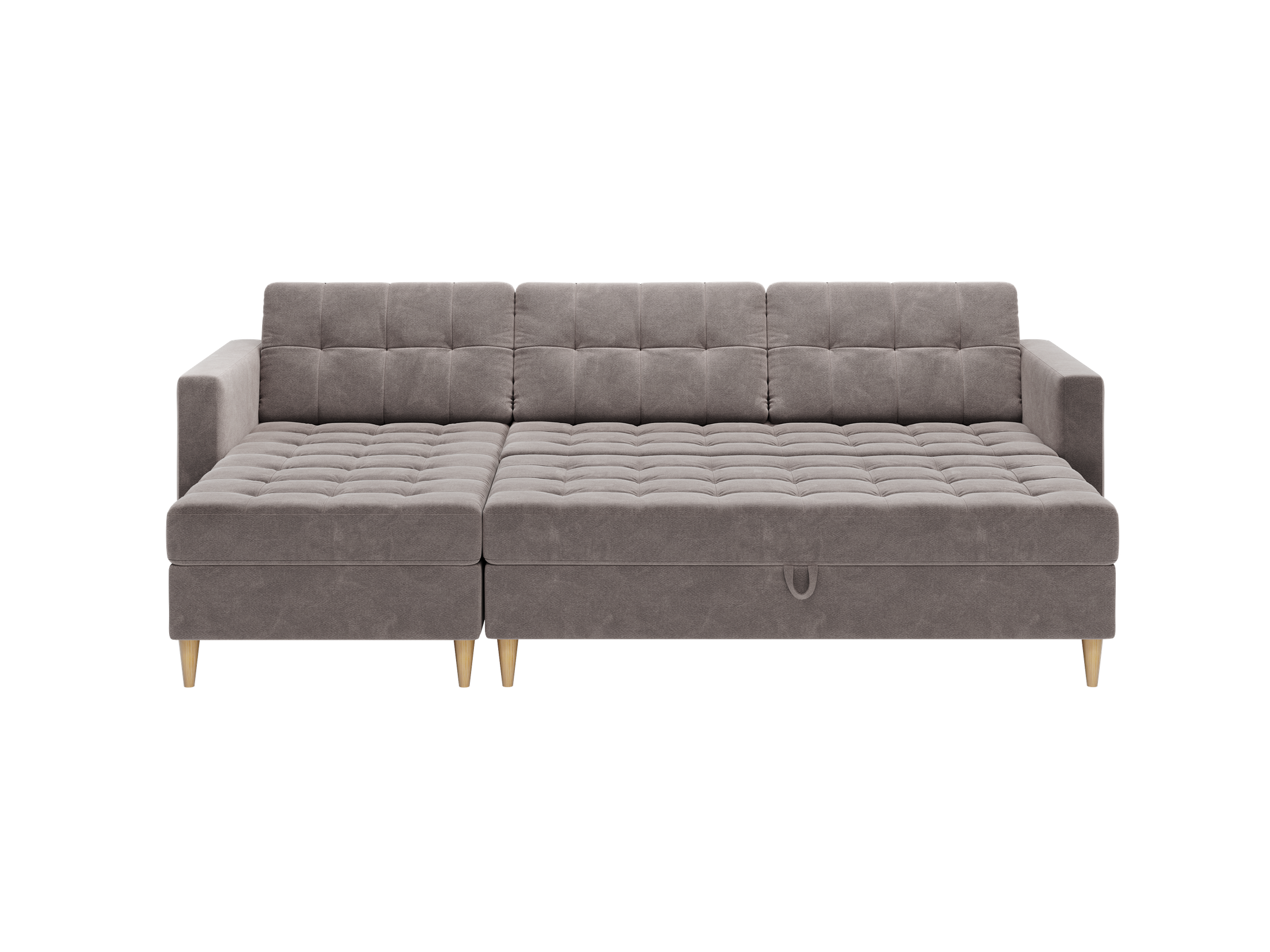 Norvik Ecksofa mit Hocker – L-förmiges skandinavisches Design mit Schlaffunktion und Stauraum, Bezug aus Seal-Stoff, Samt