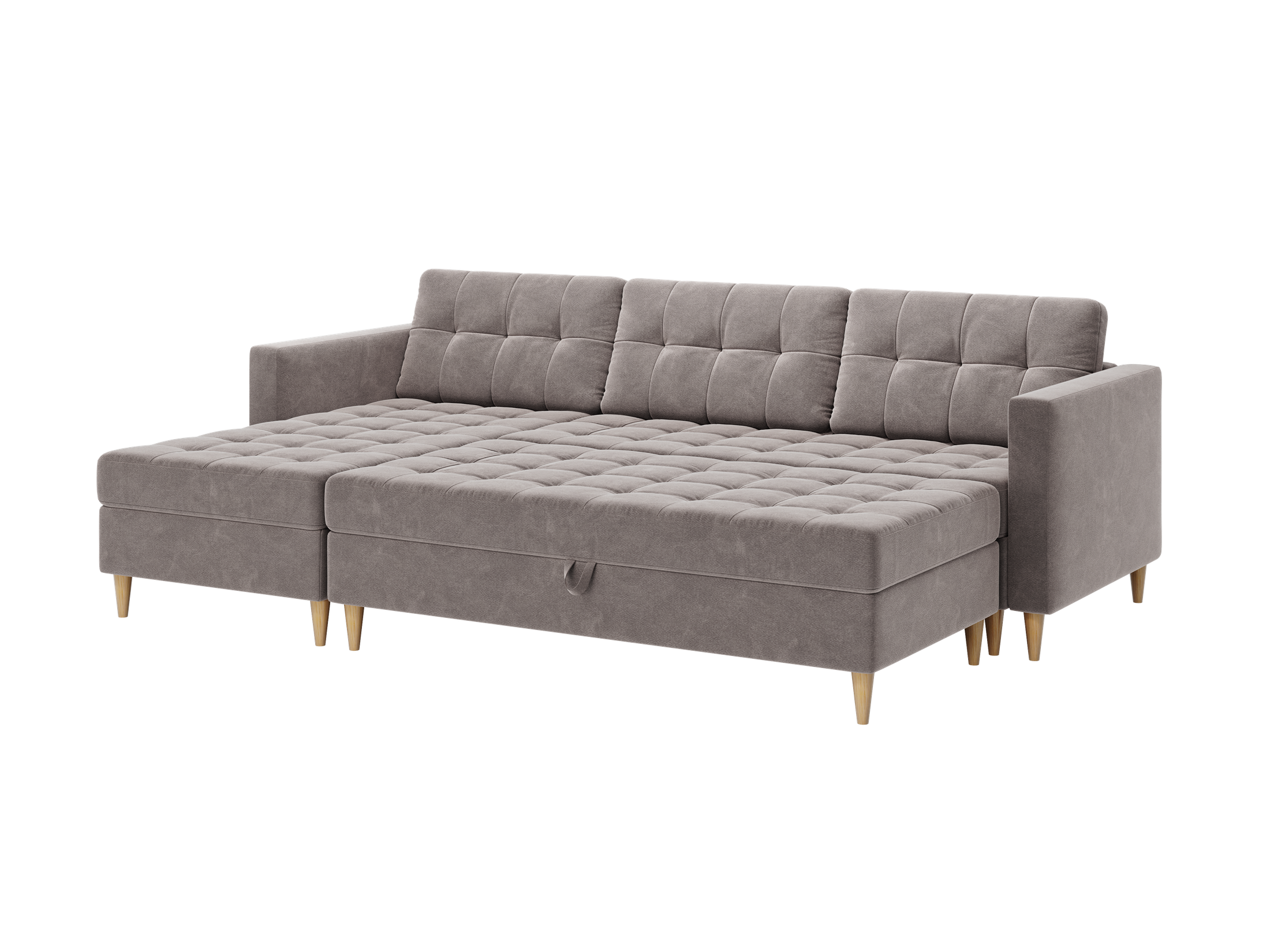 Norvik Ecksofa mit Hocker – L-förmiges skandinavisches Design mit Schlaffunktion und Stauraum, Bezug aus Seal-Stoff, Samt