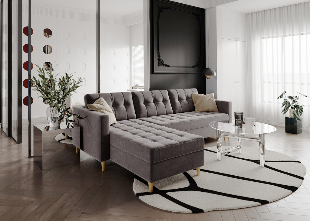 Narożnik Norvik L-kształtny w stylu skandynawskim w tkanine Seal welur