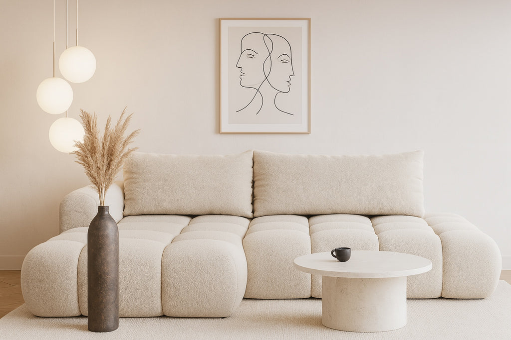 Olio L Ecksofa – Schlaffunktion und Bettkasten, pflegeleichter Storm-Stoff, geflochten