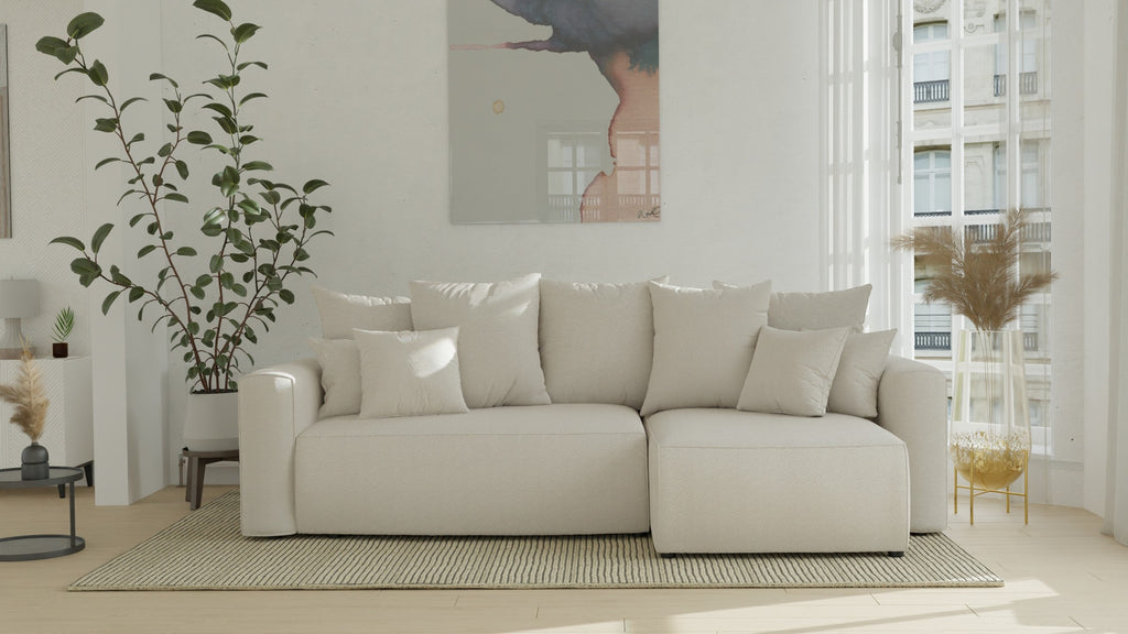 Orrano L-förmiges Ecksofa – mit Schlaffunktion und Bettkasten, Bouclé-Stoff