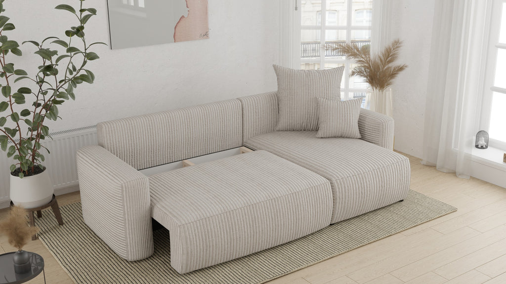 Orrano L-förmiges Ecksofa – mit Schlaffunktion und Bettkasten, Bouclé-Stoff