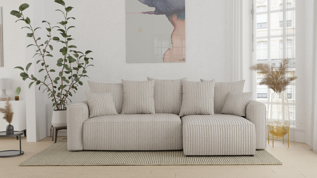 Orrano L-förmiges Ecksofa – mit Schlaffunktion und Bettkasten, Cordbezug