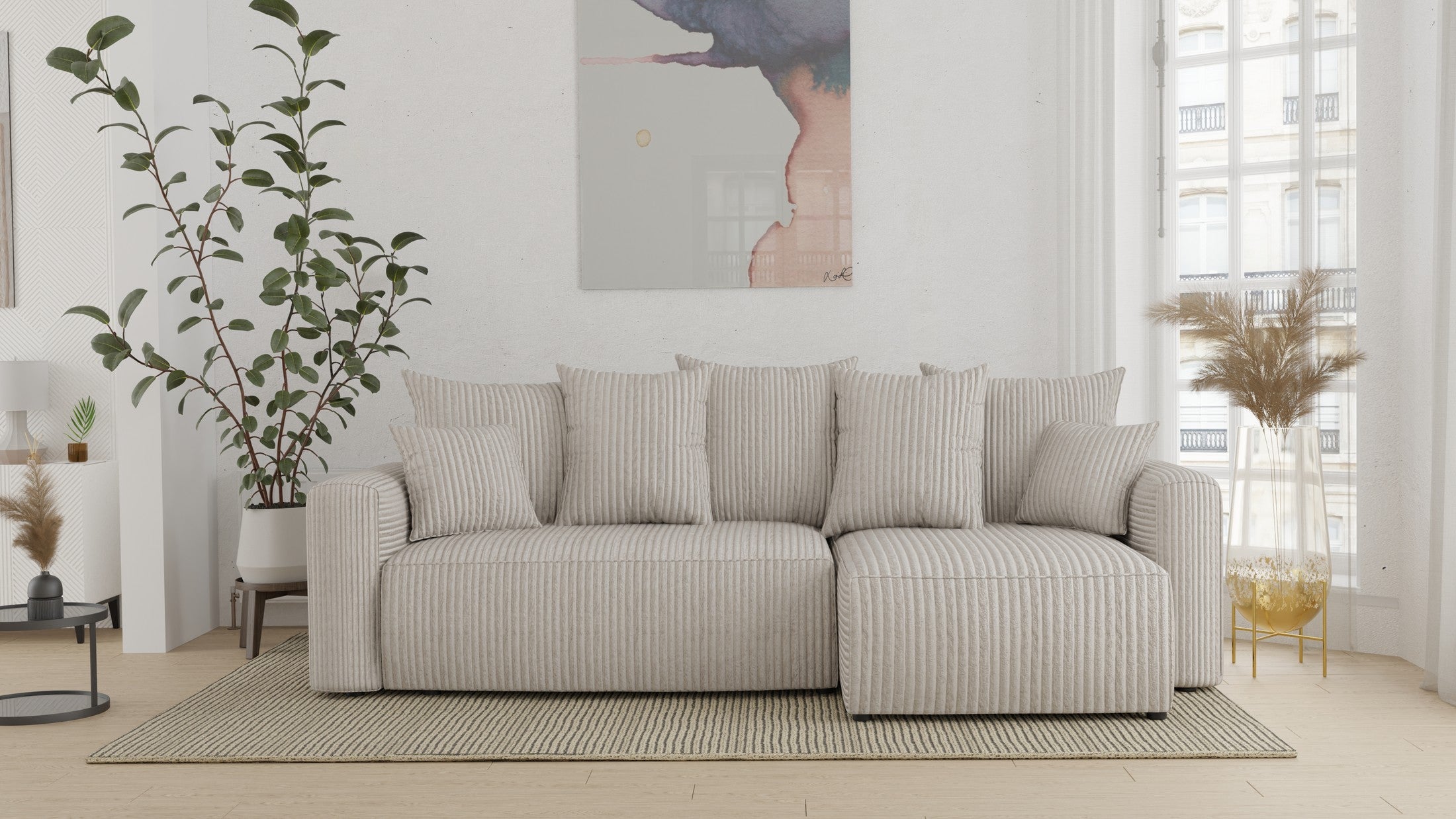 Narożnik Orrano L kształtny - z funkcją spania i pojemnikiem na pościel , tkanina sztruks