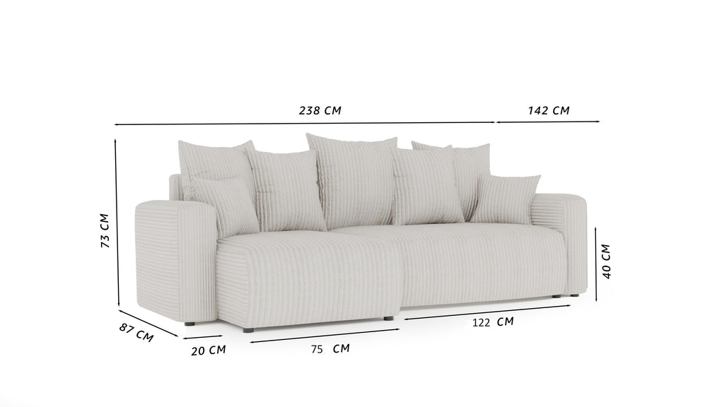 Orrano L-förmiges Ecksofa – mit Schlaffunktion und Bettkasten, Bouclé-Stoff