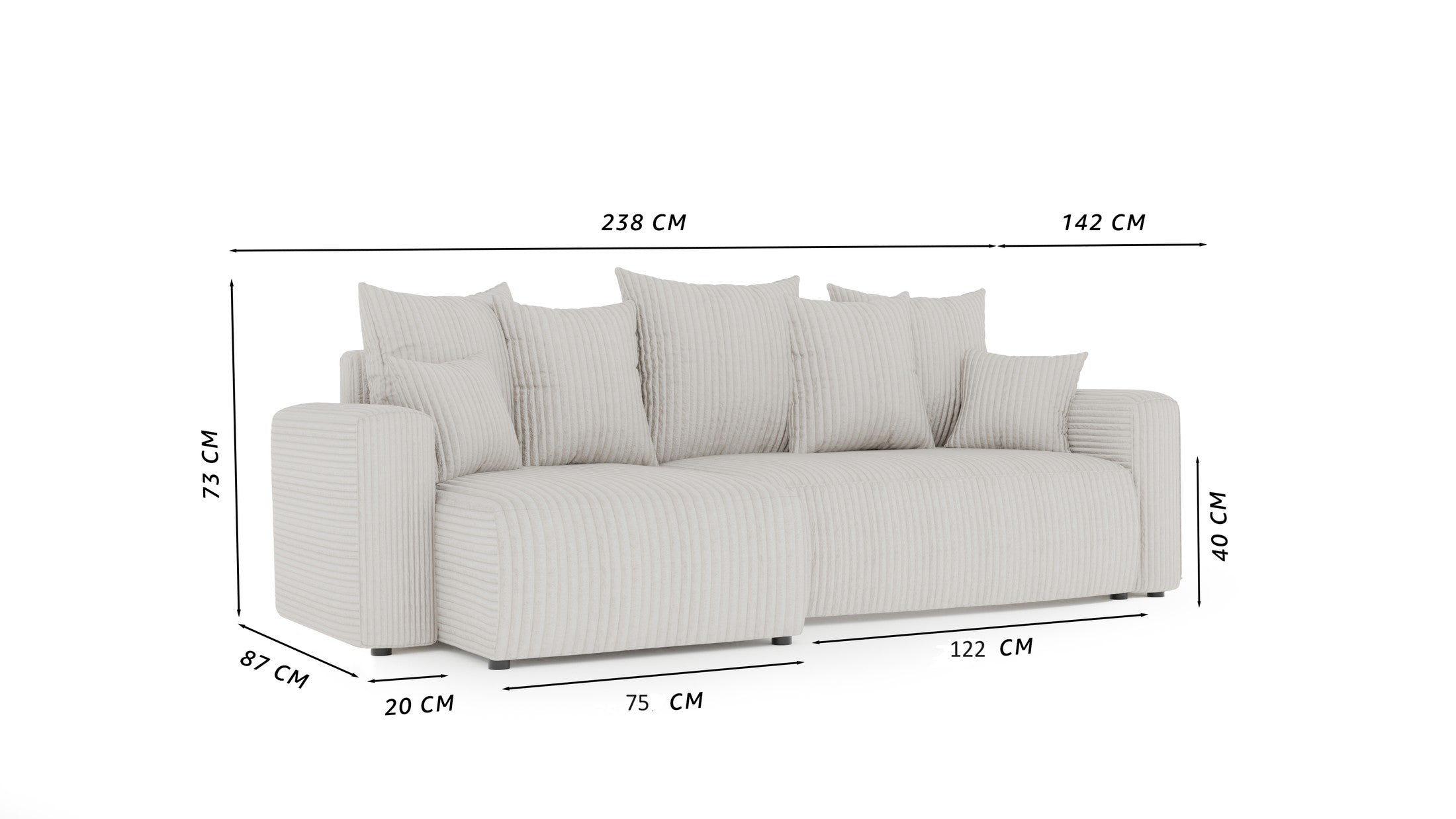 Narożnik Orrano L kształtny - z funkcją spania i pojemnikiem na pościel , tkanina bouclé