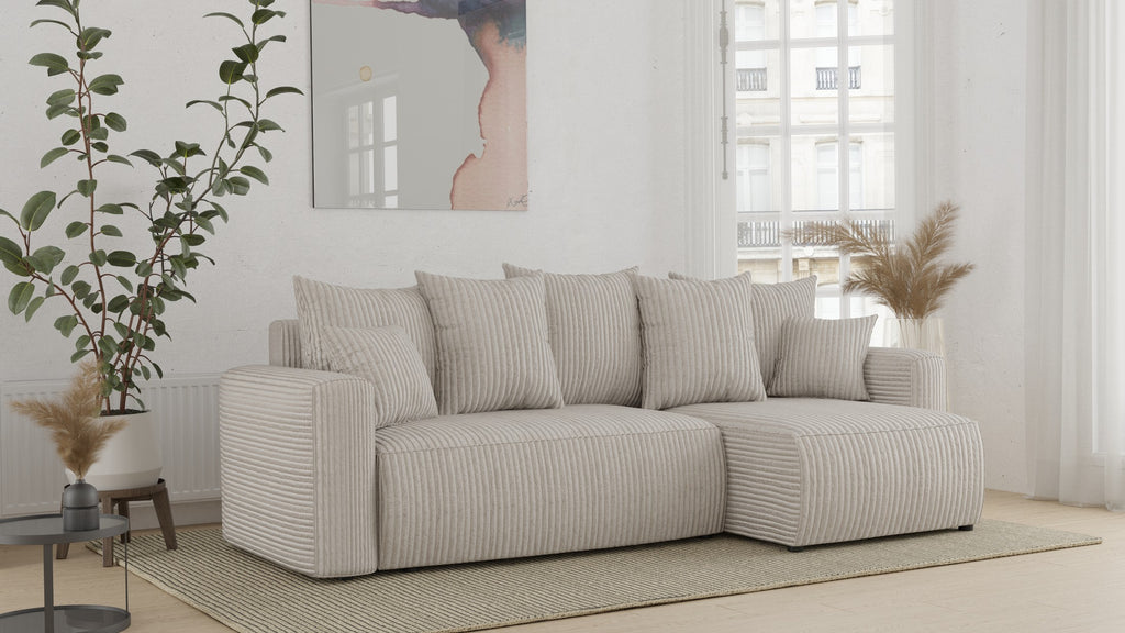 Orrano L-förmiges Ecksofa – mit Schlaffunktion und Bettkasten, Cordbezug