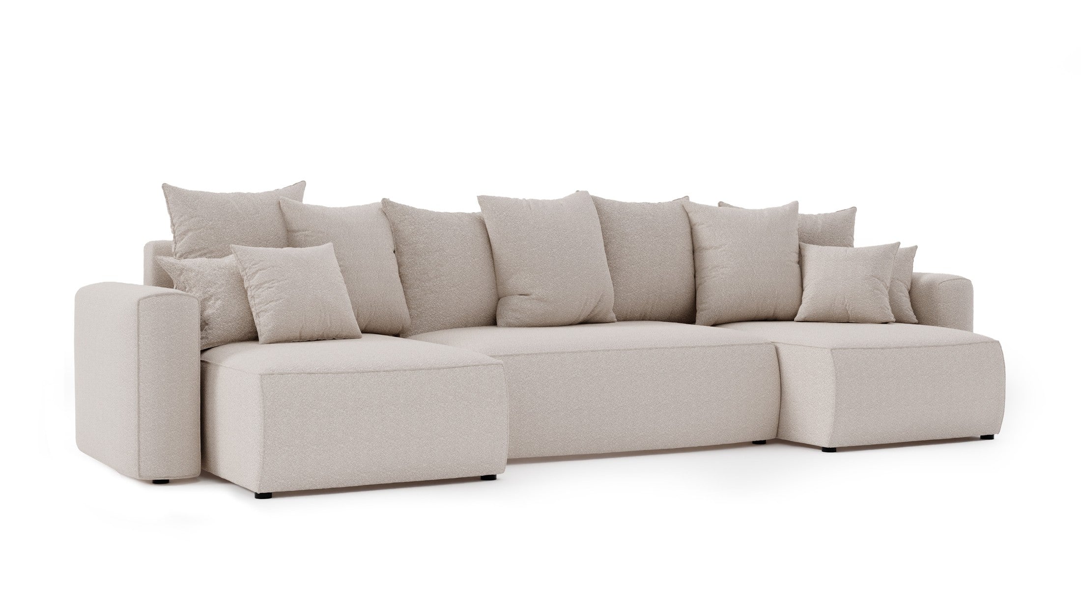 Orrano U-förmiges Ecksofa – mit Schlaffunktion und Bettkasten, Bouclé-Stoff