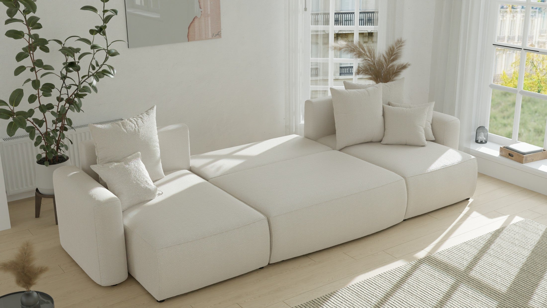 Orrano U-förmiges Ecksofa – mit Schlaffunktion und Bettkasten, Bouclé-Stoff