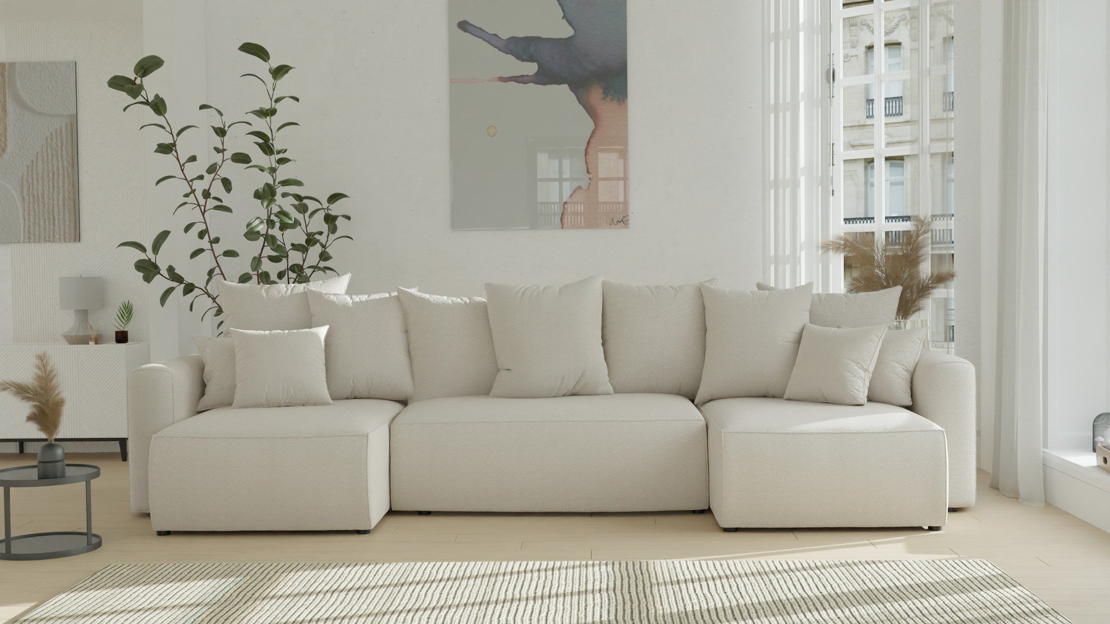 Orrano U-förmiges Ecksofa – mit Schlaffunktion und Bettkasten, Bouclé-Stoff