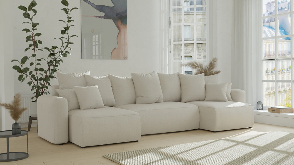 Orrano U-förmiges Ecksofa – mit Schlaffunktion und Bettkasten, Bouclé-Stoff