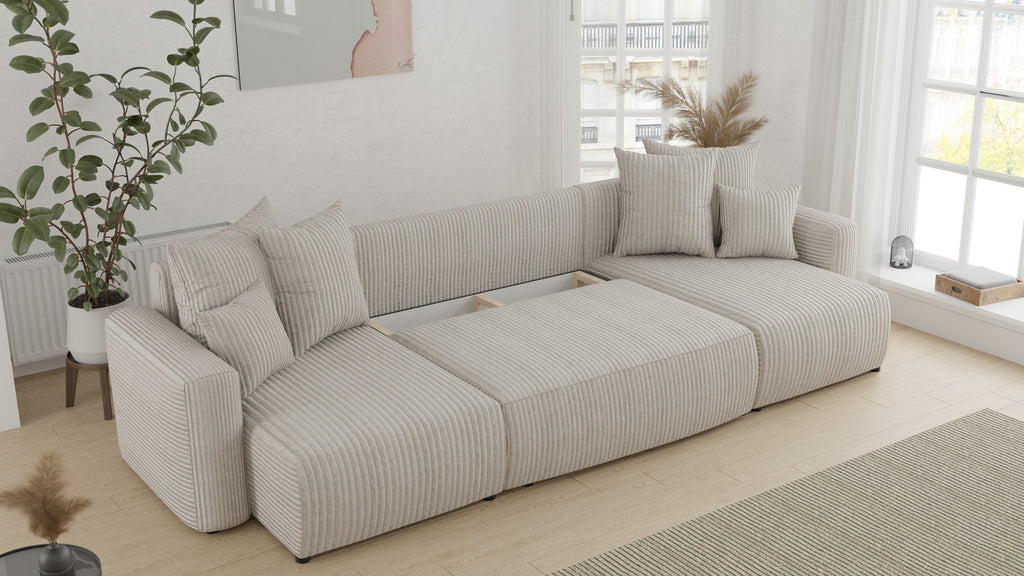 Orrano U-förmiges Ecksofa – mit Schlaffunktion und Bettkasten, Cordbezug