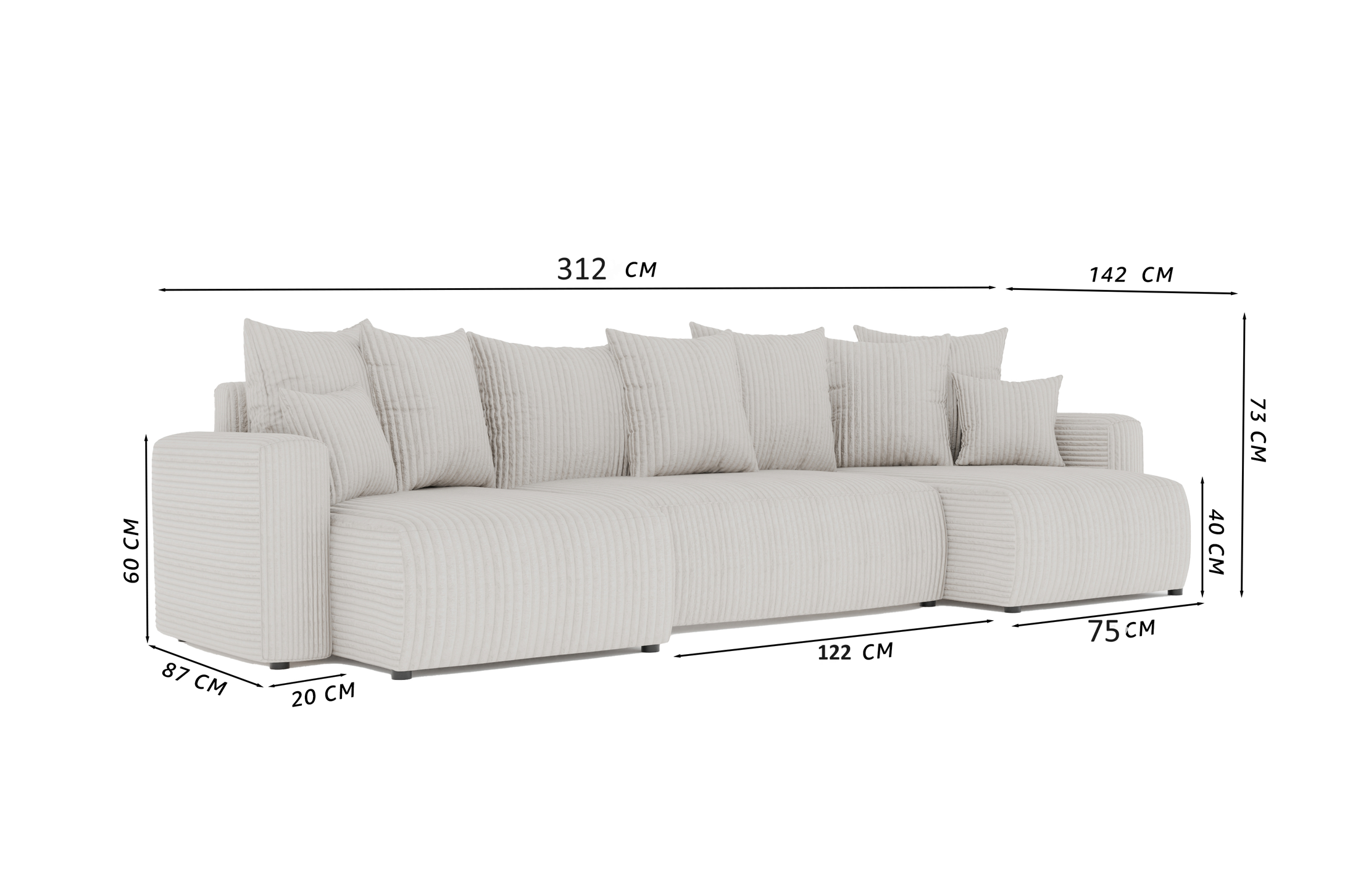Tivano Ecksofa in U-Form – mit Schlaffunktion, Bettkasten und Bouclé-Bezug.