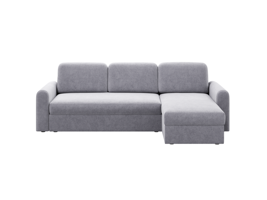 Ecksofa Orveto L-Form - mit Schlaffunktion und Bettkasten, abgerundete Formen, Plüschstoff.