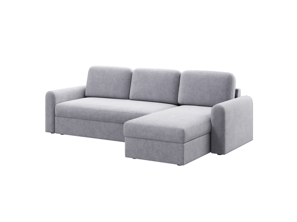 Ecksofa Orveto L-Form - mit Schlaffunktion und Bettkasten, abgerundete Formen, Plüschstoff.