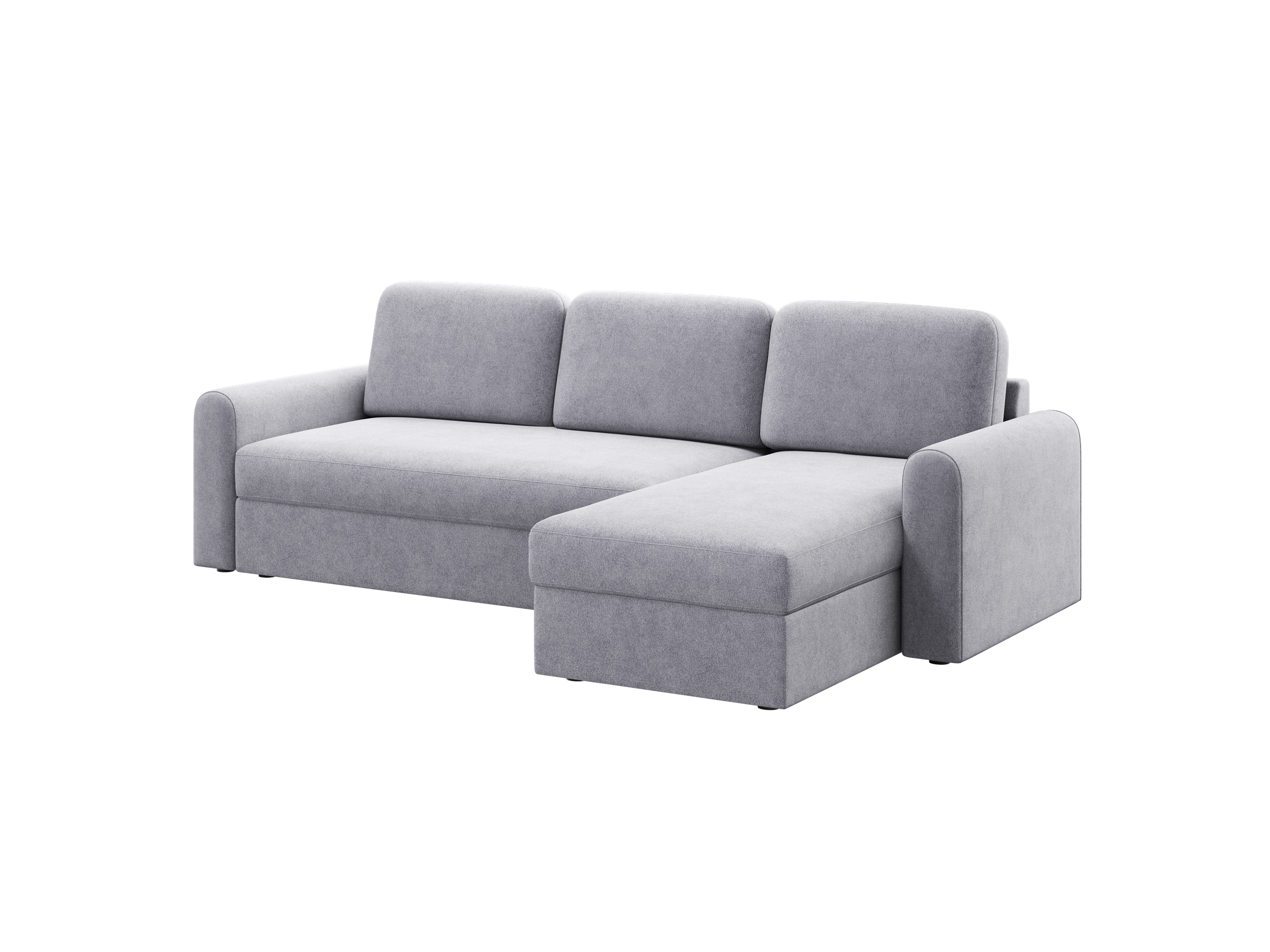 Ecksofa Orveto L-Form - mit Schlaffunktion und Bettkasten, abgerundete Formen, Plüschstoff.