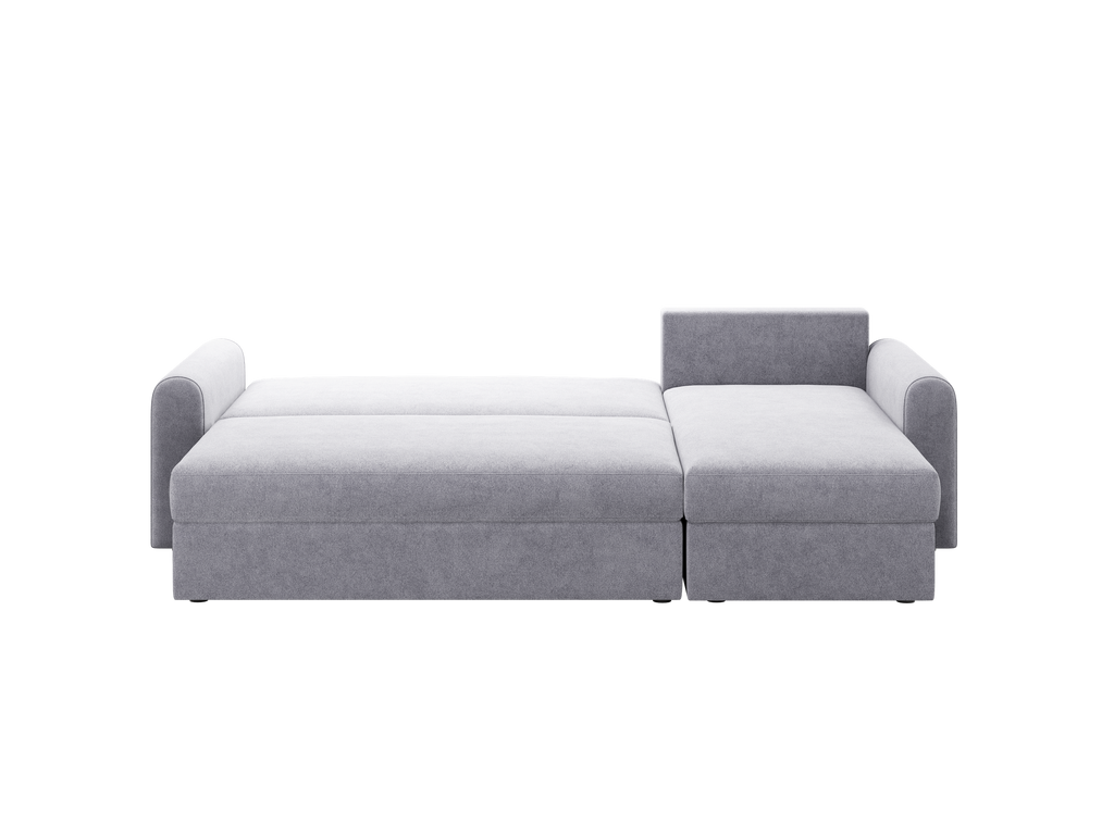 Ecksofa Orveto L-Form - mit Schlaffunktion und Bettkasten, abgerundete Formen, Plüschstoff.