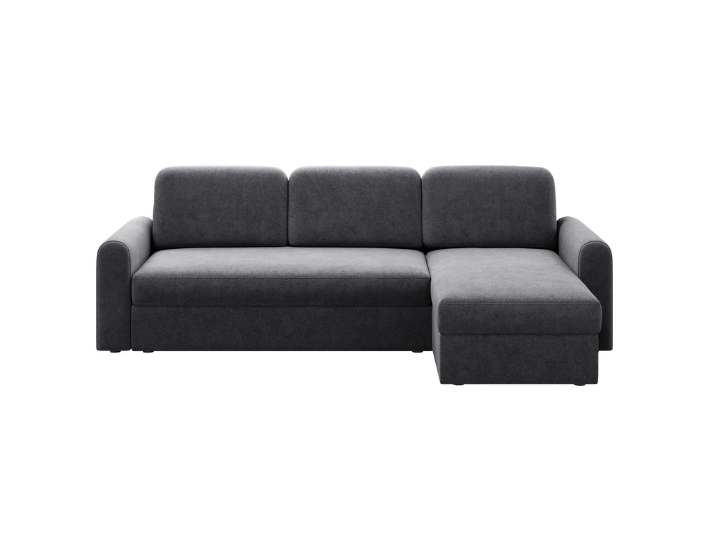 Ecksofa Orveto L-Form - mit Schlaffunktion und Bettkasten, abgerundete Formen, Plüschstoff.